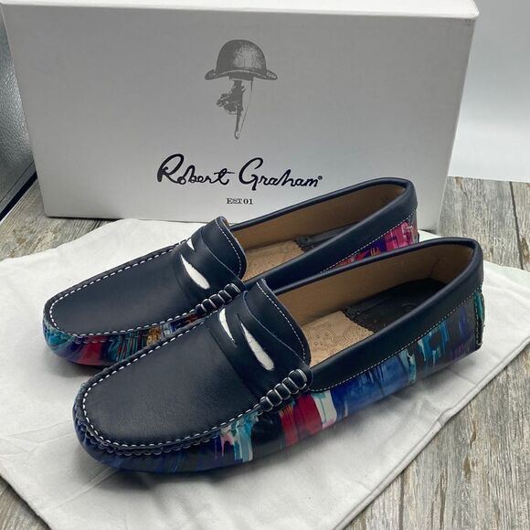ROBERT GRAHAM Russell Leather Driver Loafer Shoe Hand Painted Size 9 - Picture 1 of 13